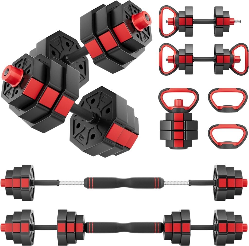 Adjustable Weights Dumbbells Set, 50LB/65LB/80LB Free Weights with 4 Modes, Mutiweight Dumbbell/Barbell/Kettlebell, Versatile Weight Set for Home Gym, Workout Equipment for Men and Women