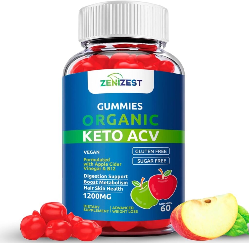 Organic Keto ACV Gummies for Weight Loss Fat Burn - Sugar  Gluten Free Apple Cider Vinegar Diet Supplement Women Men - Vitamin B12, Vegan  Non-GMO - Support Digestion Metabolism Hair Skin (1200mg)