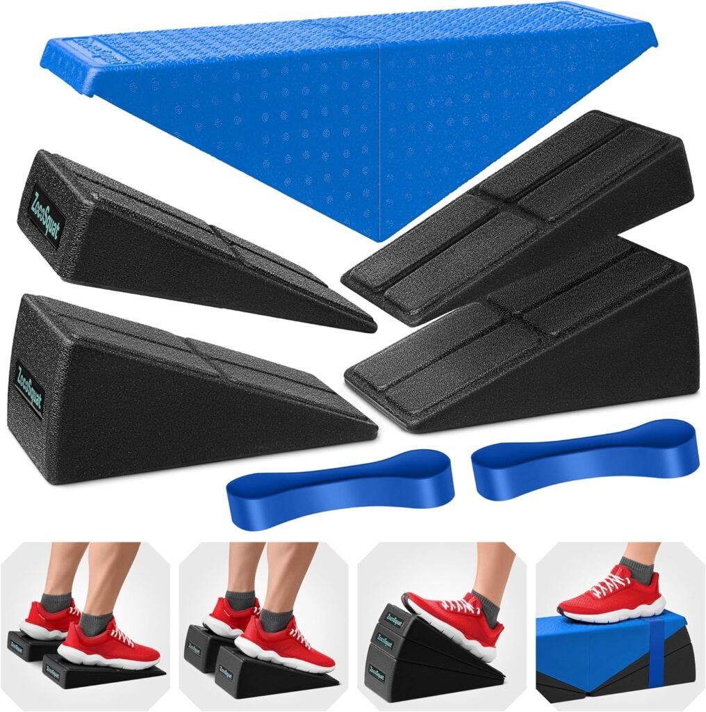 Squat Wedge Set of 5-2x 8.5° + 2x 17° Exercise Wedges for Squats - Squat Wedge Block, Turns into Aerobic Step platform - Configurable, Light EPP Slant Board for Calf stretcher - Home Gym Equipment