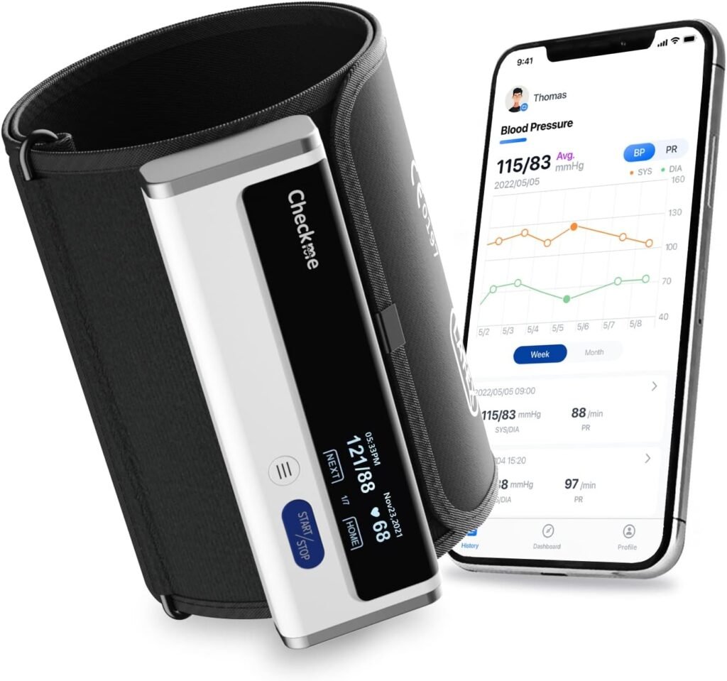 Checkme BP2A Blood Pressure Monitor for Home Use Upper Arm - Bluetooth BP Machine Cuff, Accurate Digital Readings in 30 Seconds, Unlimited Data Stored in App for iOS  Android, FSA/HSA Eligible