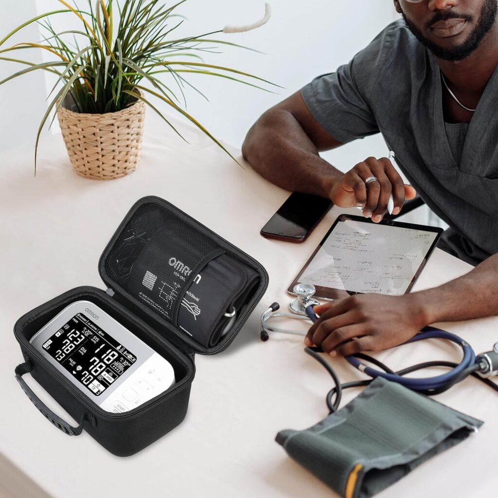 Hard Storage Case for OMRON Platinum Blood Pressure Monitor BP5450 BP5350 Digital Bluetooth Blood Pressure Machine, Mesh Bag for Upper Arm Cuff, Batteries, Adapter, Black