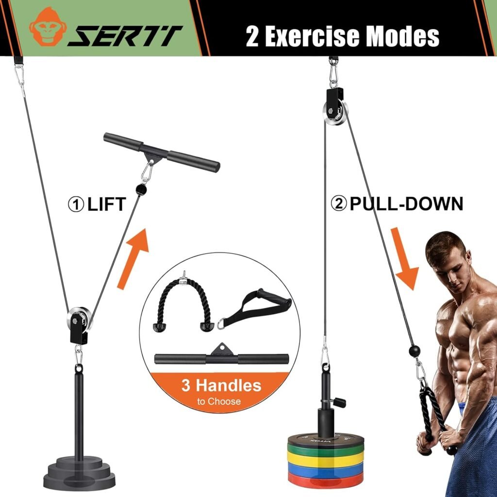 LAT Pulldown Pulley System Gym, Upgraded LAT and Lift Cable Machine Attachments with Triceps Pull Down, Biceps Curl, Back, Forearm, Shoulder, Arm Workouts - Home Gym Add On Equipment