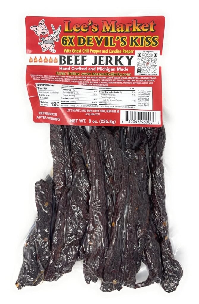 Lees Market Hot  Sweet Thin Cut Beef Jerky - Soft  Tender - Healthy Low Carb, Gluten-Free Snack - Paleo  Keto-Friendly - Michigan Made Handcrafted Jerky - Specialty Gourmet Meat Snacks - 8oz