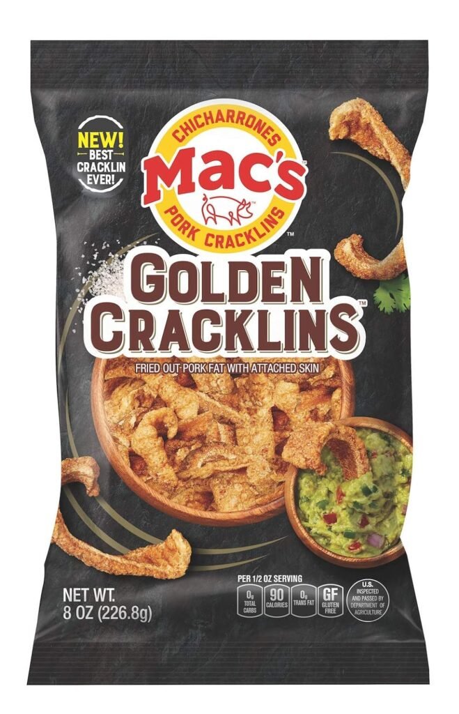 Mac’s Golden Cracklin - Crunchy Low Carb Snack, Cracklin’ / Crackling Curls (8oz, 8-Pack)