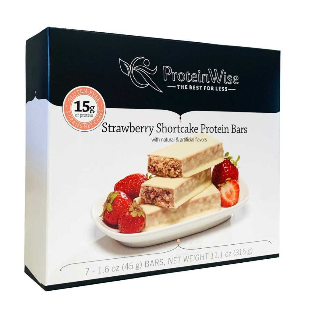 ProteinWise High Protein Bars, High Fiber, Healthy Diet, Low Carb, Low Calorie, 7Bars/Box, Strawberry Shortcake